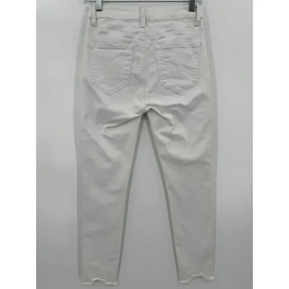 KANCAN White High Rise Distressed Raw Hem Ankle Skinny Jeans Size 5/26